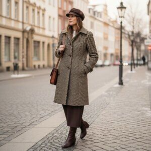 Vintage 90s Y2K Green Brown Martingale Midlength Womens Wool Coat Jacket Size XS